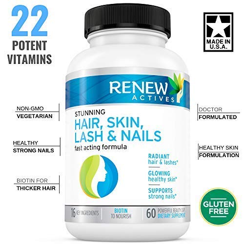 Hair Skin Lash & Nails Supplement! Promotes Longer Hair growth, Radiant Skin & Stronger Thicker Nails! 22 Potent Vitamins Assists Anti-Aging Skin. Stunning Results in 30 days - Guaranteed!