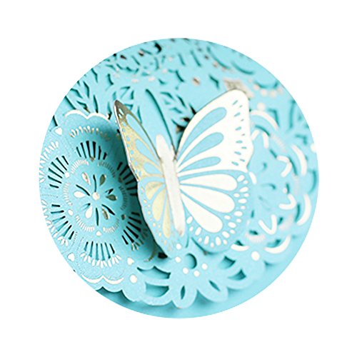 Finex 100 pcs Premium Korean Wedding Design Party Favors Candy Boxes - Light Blue 3D Butterfly Handbag style Hollow Carved Laser Die Cut