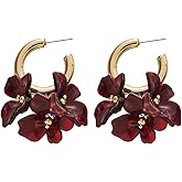 Elegant Pastel Flower Stud Earrings for Women Floral Pendant Earring Acrylic Romantic Rose Petal Dangle Earrings Exaggerated Flower Drop Statement Earrings Handmade Jewelry