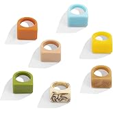 ABJFJE 7Pcs Multicolor Acrylic Rings for Women Resin Chunky Rings Set Plastic Knuckle Finger Stackable Rings Simple Geometric Statement Ring for Women Jewelry Gift