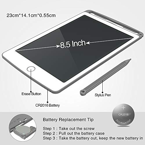 Tecboss LCD Writing Tablet Colorful Screen, Erasable Electronic Digital Drawing Pad Doodle Board, Gift for Kids Adults Home School Office (Gray, 8.5 inch) - Thumbnail 3