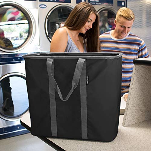 CleverMade Collapsible Laundry Tote, Large Foldable Clothes Hamper Bag