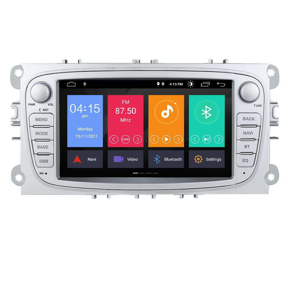 In Dash GPS DVD Player Fit for Ford Mondeo S-Max Focus Galaxy C-Max Android 10 Car Radio Double Din Stereo 7 inch Touchscreen support Mirrorlink 4G WiFi USB SD CAM-IN OBD2 DAB + DVR Silver
