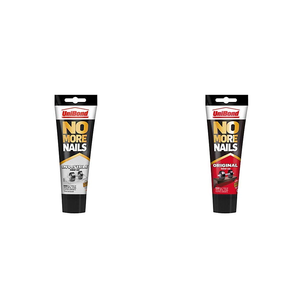 UniBond No More Nails Invisible Instant Grab Mounting Adhesive 1x184g Tube & No More Nails Original Grab Adhesive 1x234g Tube Bundle