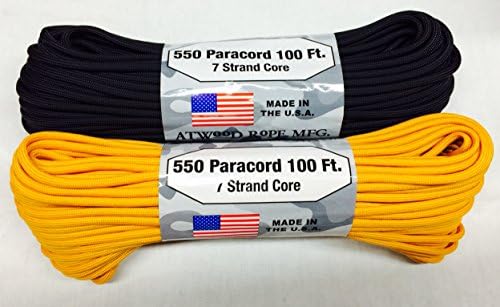 2 Piece Set - 100' 550 Paracord (Black, Air Force Gold)