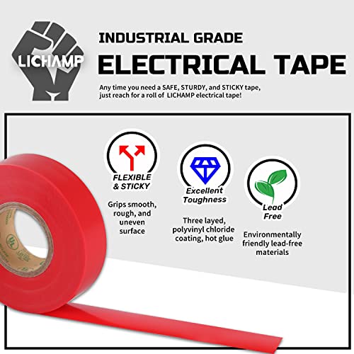 Lichamp 10Pack Red Electrical Tape Waterproof, 3/4 In X 66ft