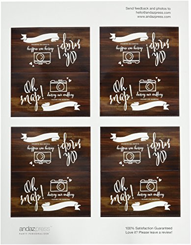 Andaz Press Table Tent Place Cards on Perforated Paper, Rustic Wood Print, Oh Snap! During our Wedding, Please Use # Hashtag Photo Sign for Instagram, Facebook, Twitter, and Social Media Photographs, 20-Pack, For Bridal Shower, Engagement, Wedding Shower, Anniversary, Photo Booths, Video Booths, Photography, Photographer