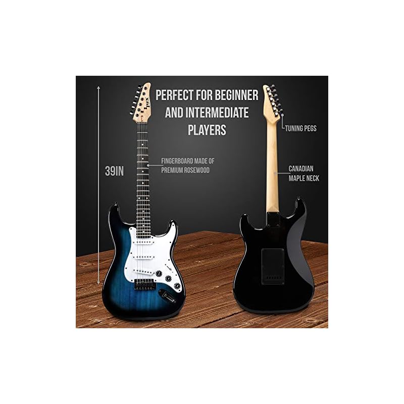LyxPro 39 inch Electric Guitar Kit Bundle with 20w Amplifier, All Accessories, Digital Clip On