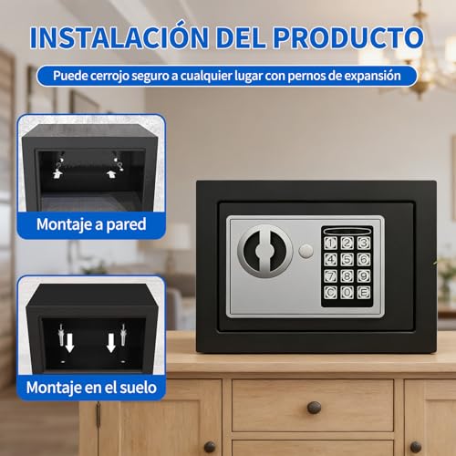 Caja fuerte,Caja Fuerte Pequeña Electrónica de Seguridad Digital,Caja De Seguridad,23cm X 17cm X 17cm,Acero Reforzado,Incluye 2 llaves y Baterias,Caja De Seguridad,Dormitorio,Oficina (23 * 17 * 17cm)
