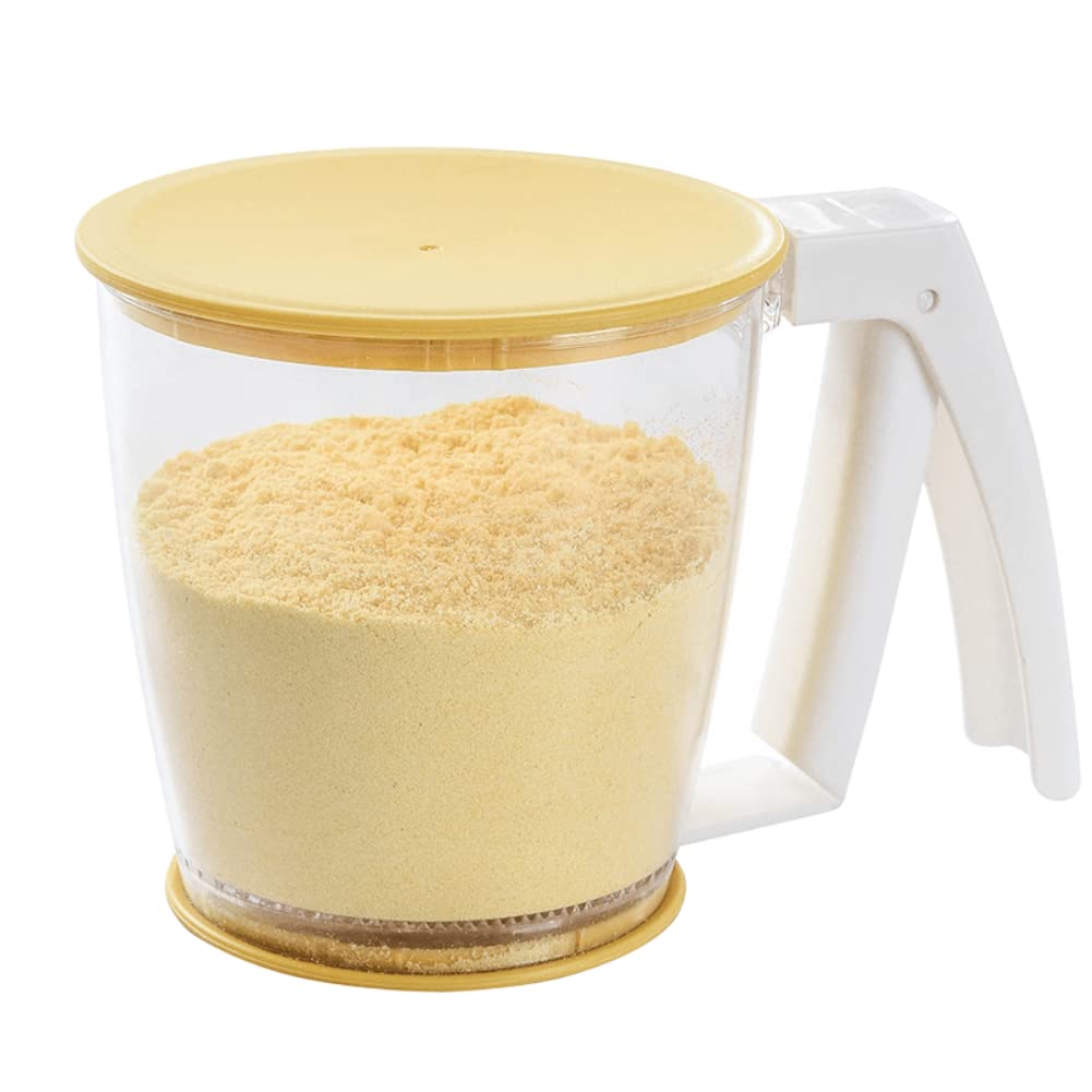 Hand-held Cup Flour Sifter,Plastic Flour Strainer Powder Mesh Sieve Baking Supplies Tools with Lid at The Bottom Sieve Flour,Essential Kitchen Baking Utensils