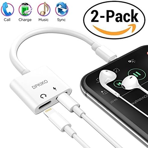 Iphone Adapter &amp; Splitter for iPhone 7, 7Plus, 8, 8Plus, iPhone X, DPKIKO 2 Pack Dual Lightning 2 in 1 Headphone Jack Aux Audio Music &amp; Charge &amp; Calling &amp; Sync Cable Charger Connector