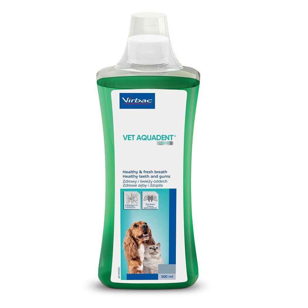 Virbac FR3SH Vet Aquadent - Cat and Dog Dental Water Additive Supports Gums Fights Plaque and Freshens Breath - 500ml