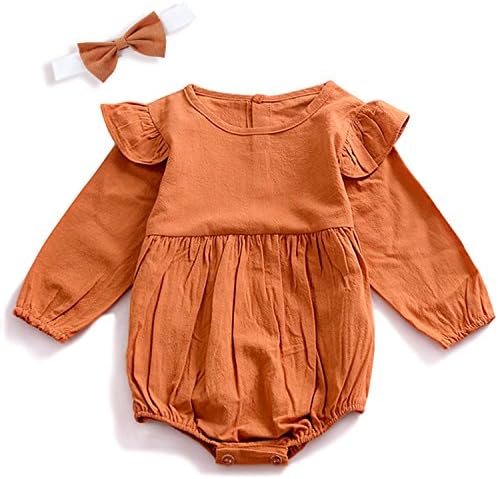Infant Baby Girls Outfit Clothes Long Sleeve Ruffles Romper Bodysuit Twins Set (0-6 Months),Khaki
