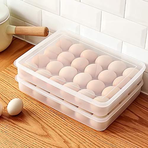 HANSGO Egg Holder for Refrigerator, Deviled Egg Tray Carrier with Lid Fridge Egg Dispenser Egg Storage Stackable Plastic Egg Containers, 24 Egg Box
