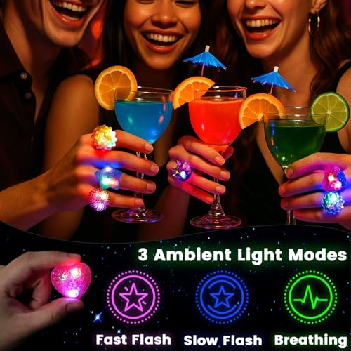 LovesTown 48PCS LED Light up Rings, 6 Styles Flashing Glow Kids Bulk Rings Glow in the Dark Party Supplies for Halloween Christmas Birthday Classroom Prizes Goodie Bag Fillers