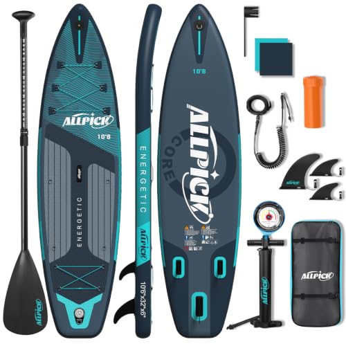 ALLPICK Stand Up Paddling Board Aufblasbar, SUP Board Set, 200kg(Graugrün)