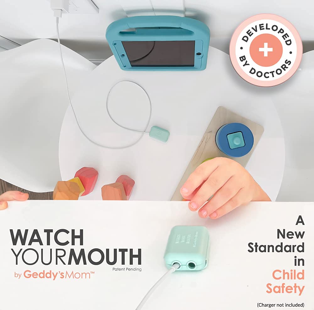 Geddy´s Mom Watch Your Mouth USB Charger Protector Award-Winning Baby Proof Cord Protector| BPA & Phthalate-Free Charger Protector | Electrical Safety Baby Products (3-Pack, White)
