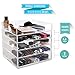 daisi Acrylic Cosmetic Makeup & Jewelry Cube Organizer | 5 Tiers - 4 Drawers & Open Top Compartment Shelf | Large Clear Display Case for Beauty Products | Stylish Storage Box with Crystal Knobs