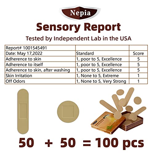 Nepia 100PCS Tin Boxes Bamboo Bandages for Sensitive Skin, Eco Friendly Hypoallergenic Adhesive Bandage, Latex Free Bandage Family Pack, Compostable, Biodegradable, Sterile, Flexible & First Aid