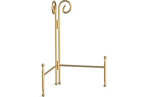 HEMYLU Display Stand for Plate, Foldable Metal Plate Stand for Table, Decorative Easel Holder for Picture Frames, Photos, Wedding Cards, Sign Posters, Cavas, 6-inch Gold