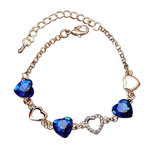 19 likes heart blue stone charm girl's bracelet albr0031bl