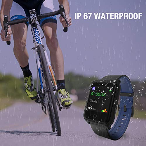 Fitpolo H706 Color Screen Fitness Watch, IP67 Waterproof Smart Activity Tracker with Heart Rate Monitor,Pedometer,Calorie Counter,Sleep Monitor, SMS/SNS Alert(Black&Blue)