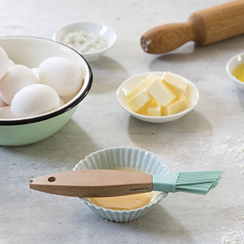 Monkey Business Finn the Fish Pastry, BBQ Grilling Sauce Basting Brush, Silicone Bristles on Ergonomic Wood Handle, Seafoam