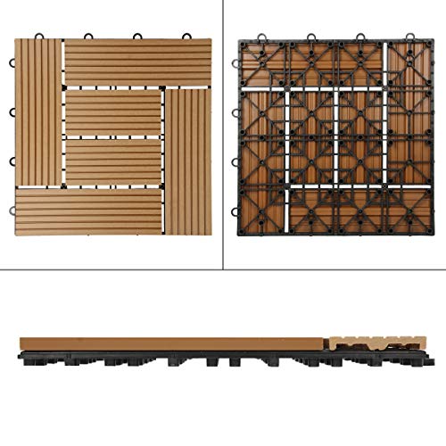 ECD Germany WPC Terrassenfliesen 30 x 30 cm 11er Spar Set für 1m² Teak Mosaik Holzoptik für Garten Balkon Bodenbelag mit… – Bild 3