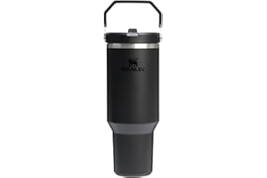 Stanley IceFlow 2.0 - Vaso con popote abatible con asa, 40 onzas, Tapa giratoria y Pajita abatible, Botella de Agua Resistente a Fugas, Acero Inoxidable Aislado, sin BPA, Negro 2.0