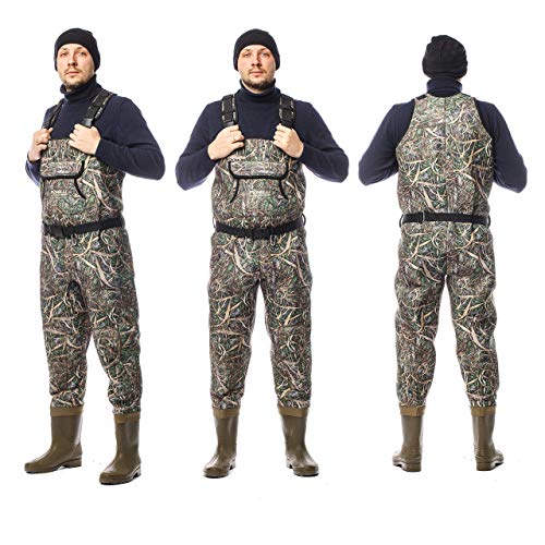Foxelli Neoprene Chest Waders Camo Fishing Waders for Men with Boots Use for Duck Hunting
