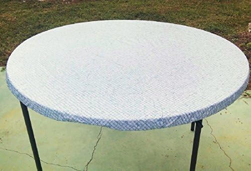 Fitted Round Elastic Edge Mosaic Vinyl Tablecloth Table Cover fits 36" to 48" BLUE