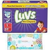 Luvs Diapers Size 1 Overnight Disposable (37ct) (8-14lbs) Bundle with Bonus Honest Baby Wipes (10ct)
