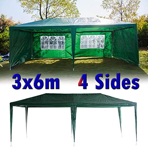 Bowose 3x6m Gazebo Waterproof with 4 Side Walls 2 Windows Awning Party Wedding Tent Canopy Garden Marquee Upgraded Version, 5 Year Warranty, Green
