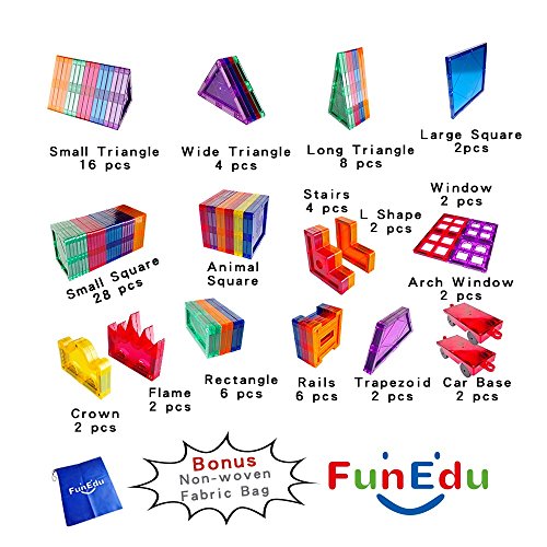 100-piece Magnetic tiles Building Blocks Toys Set, Super Strong Magnets, Vivid Clear Color Tiles, Two Wheel Bases, Four Windows, for toddlers kids. - Thumbnail 3