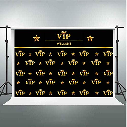 COMOPHOTO VIP Photography Backdrop 7x5ft Royal Crown Black Gold Hollywood Baby Shower Graduation Birthday Party Banner Photo Studio Backgrounds for Pictures