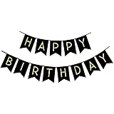 Black Happy Birthday Party Banner - Black and Gold Bunting Letters - Celebration Supplies Flag Decor Garland - Bday Decoration Design by Jolly Jon
