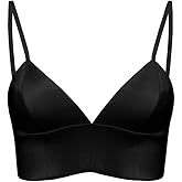 SilRiver Silk Bralette Top V- Neck Satin Bra with Triangle Cups Wire-Free & Feather-Light for Women Sensitive Skin