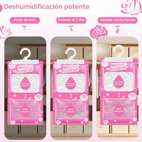 Boadw 10 x 230g Hanging Dehumidifier with Fragrance, Moisture Absorbing Closet for Basements, Bedrooms, Bathrooms, Anti-Moisture, Anti-Mildew, Deodorizing Deodorizing Bag - Rose Scent