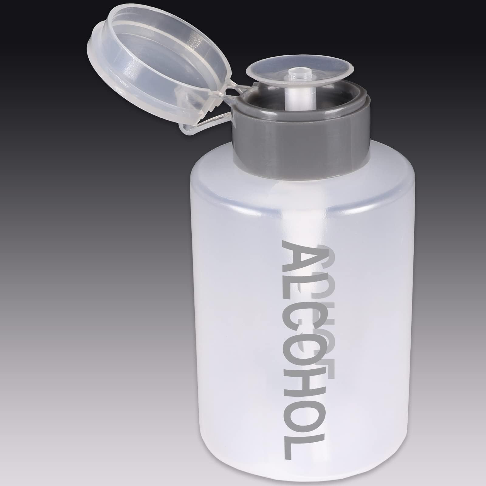 9oz Gray with Word Imprint Push Down Pump Dispenser Empty Refillerable Bottle with Flip Top Cap - for Nail Polish, Travel, Cosmetics Packaging