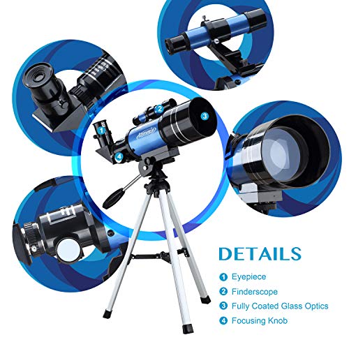 Aomekie Telescope for Adults Astronomy Beginners 70mm Kids Telescopes Travel Scope with Tripod Phone Adapter 3X Barlow Lens Finderscope 1.5X Erecting Eyepiece