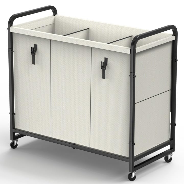 Photo 1 of 60 Gal (230L) Laundry Sorter 3 Section, Laundry Hamper Cart with Heavy Duty Rolling Lockable Wheels and Metal Handle,Laundry Basket Organizer with Removable Bag for Laundry Room and Bedroom - White