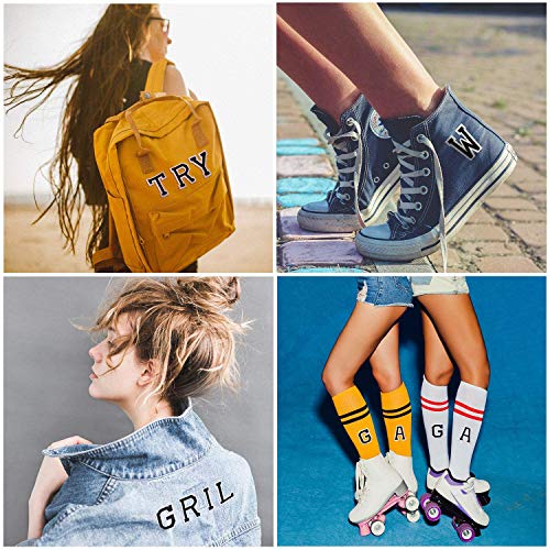 26pcs Black Letter Iron on Patches, DIY Name Sew on Appliques Embroidered A-Z Letters Patch for Clothes Dress Plant Hat Jeans Flowers Applique Accessory