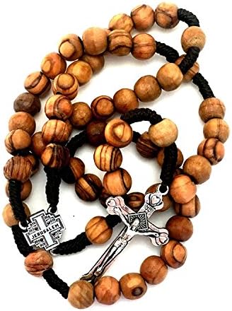 Olive Wood Rosary - Christian Gift from Jerusalem, Traditional Cord Wooden Prayer Beads
