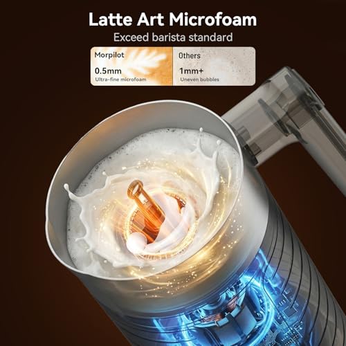 Morpilot Electric Milk Frother, 4 Modes (Thick/Light Warm Foam, Cold, Hot Milk) - 115ml Foam / 240ml Heating, Quiet, All in Dishwasher