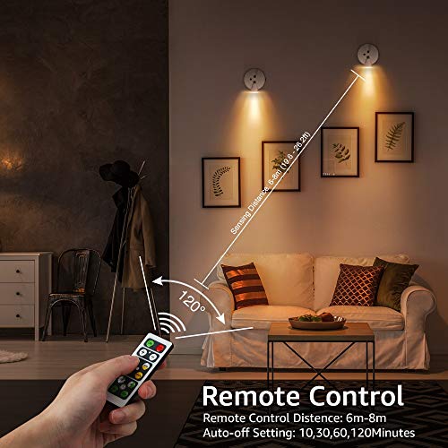Olafus 4 Pack LED Spotlight, 200LM Wireless Accent Lights Battery Operated, Dimmable LED Puck Light with Remote, 2700K Warm White Uplight, Rotatable Art Lights for Paintings, Picture, Artwork Closet