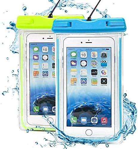 (2 pack) Waterproof Case, Universal Noctilucent Dry Bag/Pouch/Case with Armband Transparent Snowproof for iPhone 6/6s plus/5, Samsung Galaxy, up to 6 Inch(Blue+Green)