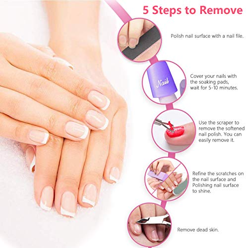 Nail Polish Remover Tool Kit - Triangle Cuticle Peeler Scraper, Cuticle Pusher, Cuticle Nipper, Cuticle Clippers, Nail Polish Remover Clips, Double Sided Nail Buffer Files, Buffer Block Grits