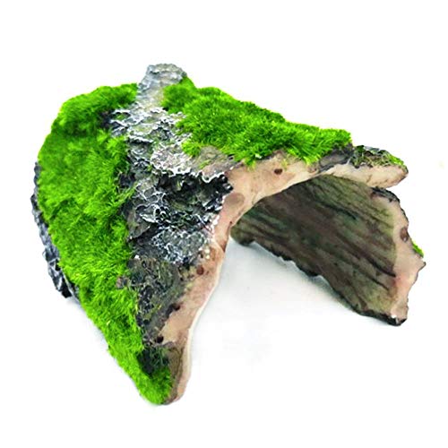 Tfwadmx Betta Log Aquarium Fish Hideout Shelter, Reptile Hide Habitat, Betta Cave Hollow Tree Trunk Resin Ornament Moss House Decorations for Small and Medium Fish Tank Landscape Decor