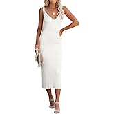 Lacozy Women's 2026 Summer Bodycon Midi Dress Sexy V-Neck Sleeveless Sweater Dress Casual Tank Top Dresses