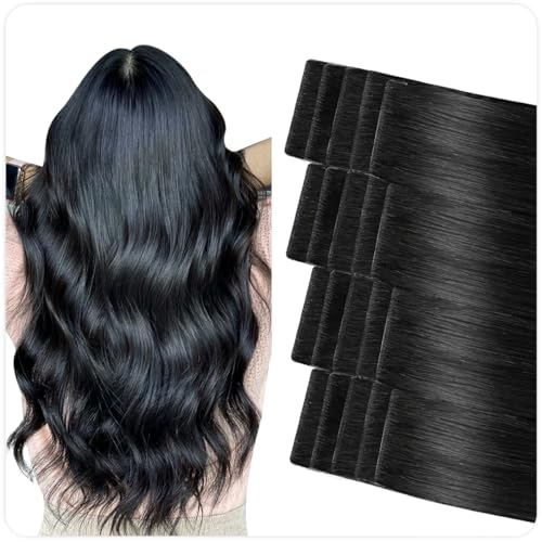 SUYYA Invisible Tape In Hair Extensions 14 Inch Jet Black
